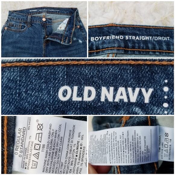 Distressed Boyfriend Straight Jeans Old Navy Size 0 Crop Dark Stretch Denim - Picture 4 of 8